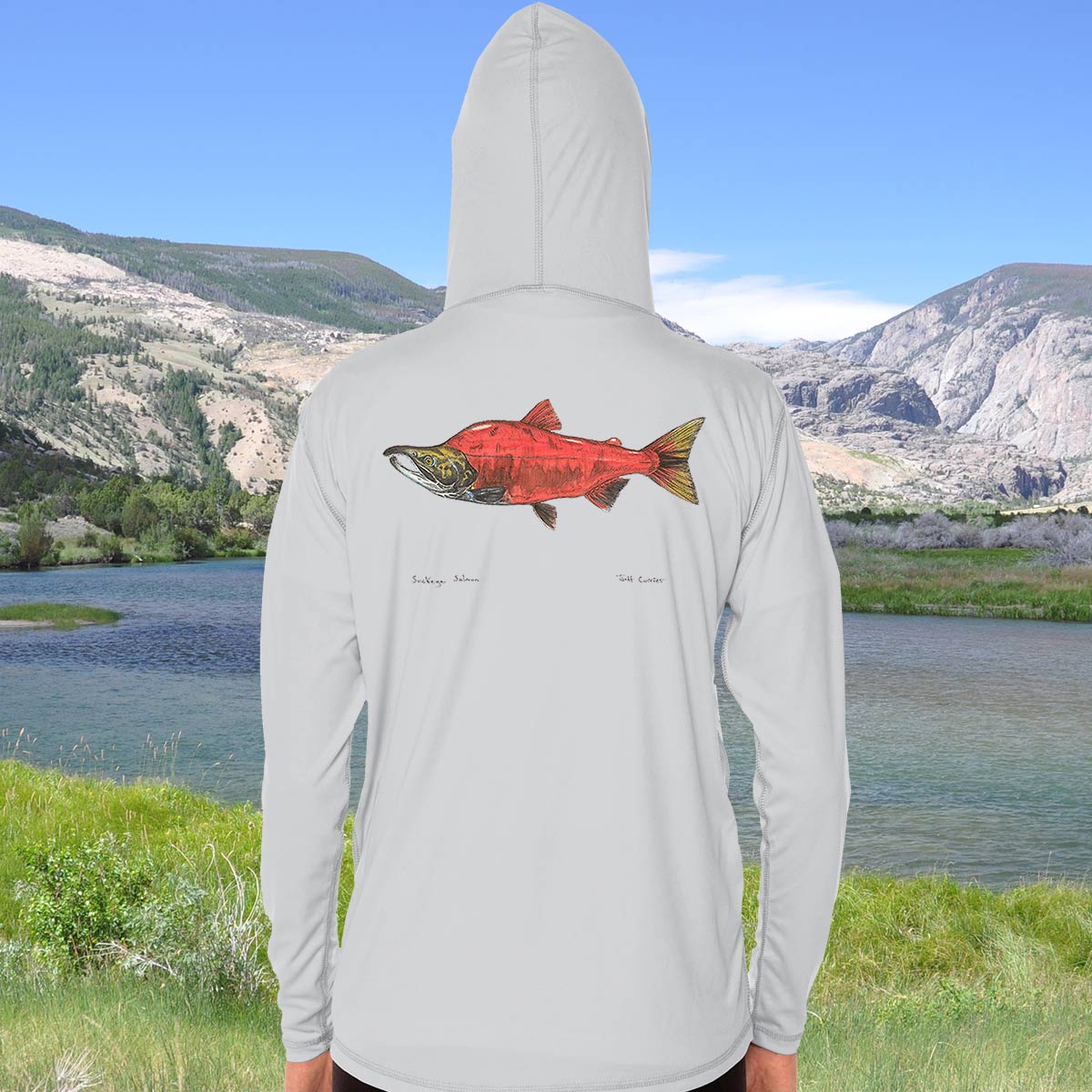 Store Sockeye Salmon Life Cycle Hoodie, Salmon Biology Hoodie, Marine Biology Hoodie, Sockeye Salmon Artwork, Screen Printed Salmon Hoodie